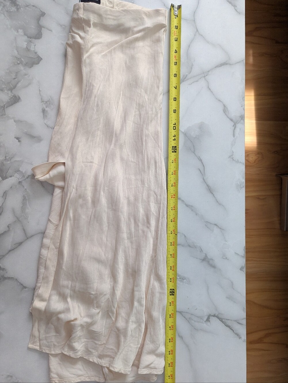 Zara Pull On Satin Midi Skirt Front Slit Elastic Waist Beige Small S - Picture 8 of 8